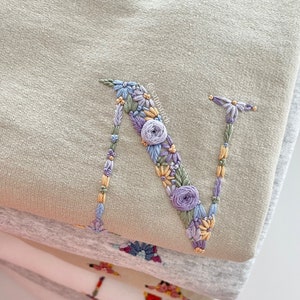 Personalized Floral Embroidered Sweatshirt, Monogram Crewneck