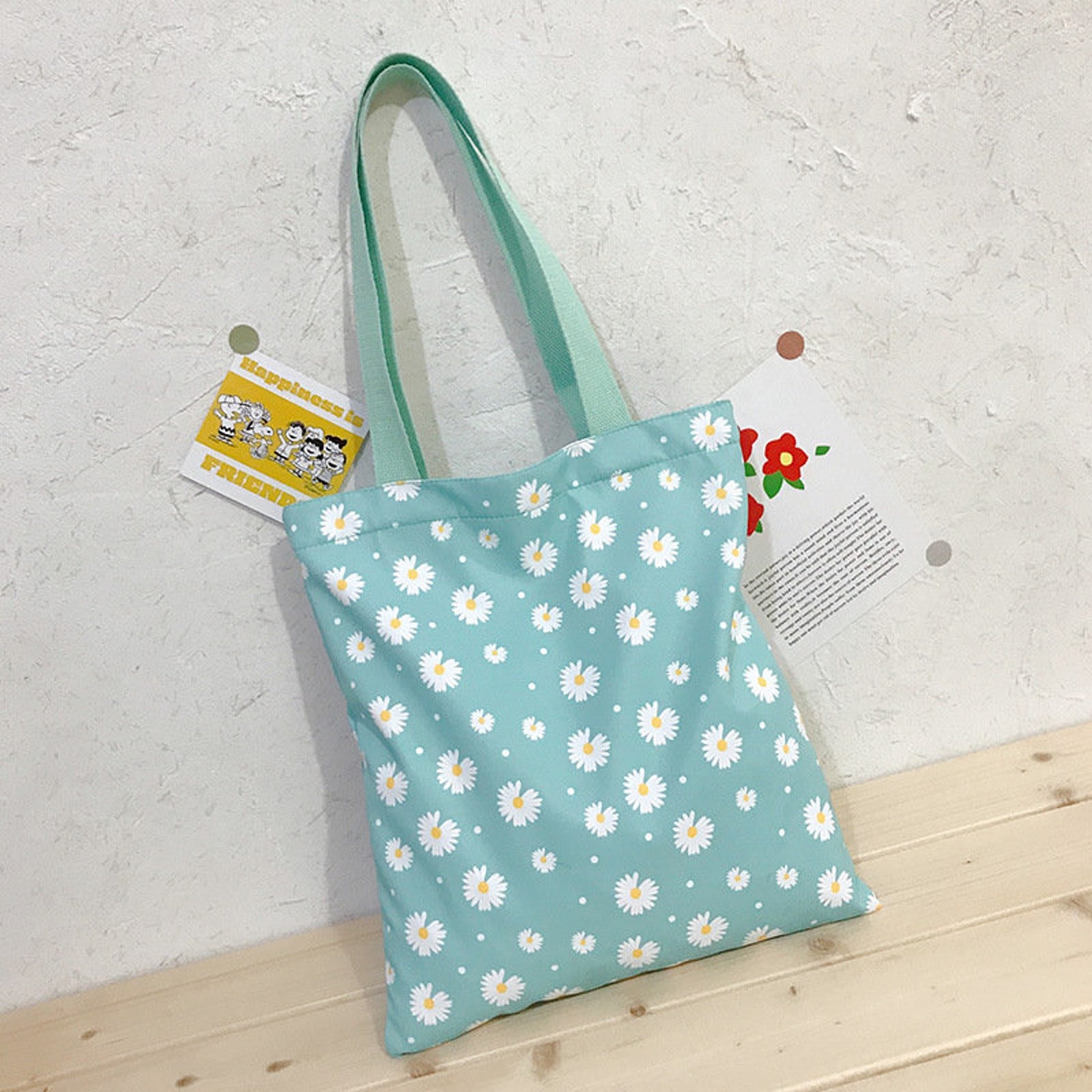 Daisy flower canvas shoulder bags floral handbag tote bag Etsy