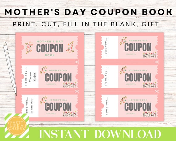 Mother's Day Coupon Book | IOU Printable Coupons for Mom | Mother's Day Printable Gift - Etsy