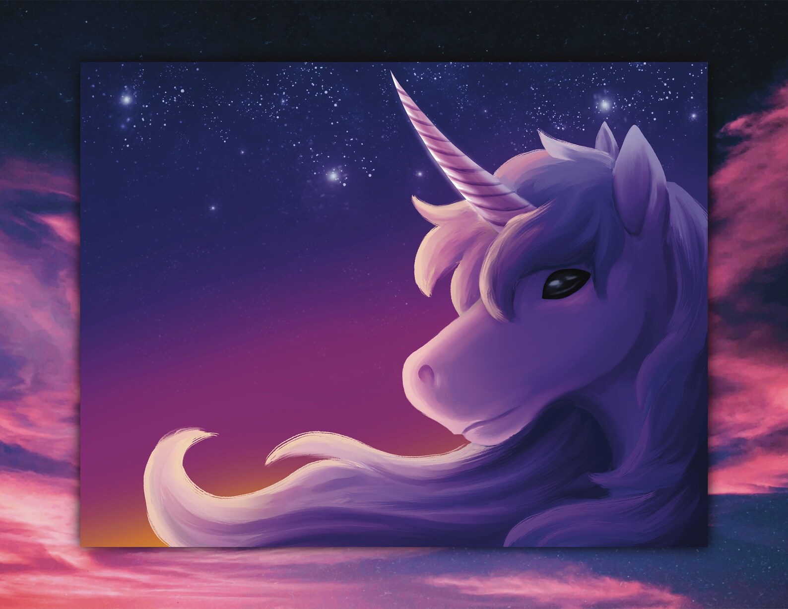 Art Print Beautiful Unicorn Sunset and Stars Etsy