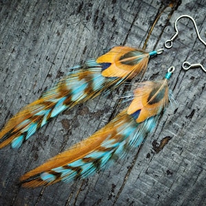 Un Paio Di Orecchini Lunghi In Piuma Blu Con 925 Ganci In Argento - Foto 5