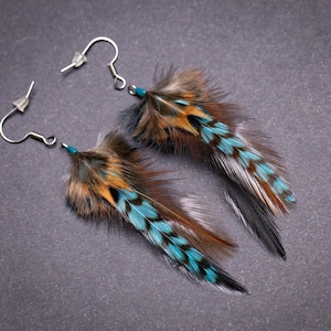 Feather earrings Blue feather earrings Natural feather earrings Native american earrings Boho earrings Tribal earrings Ethnic jewelry