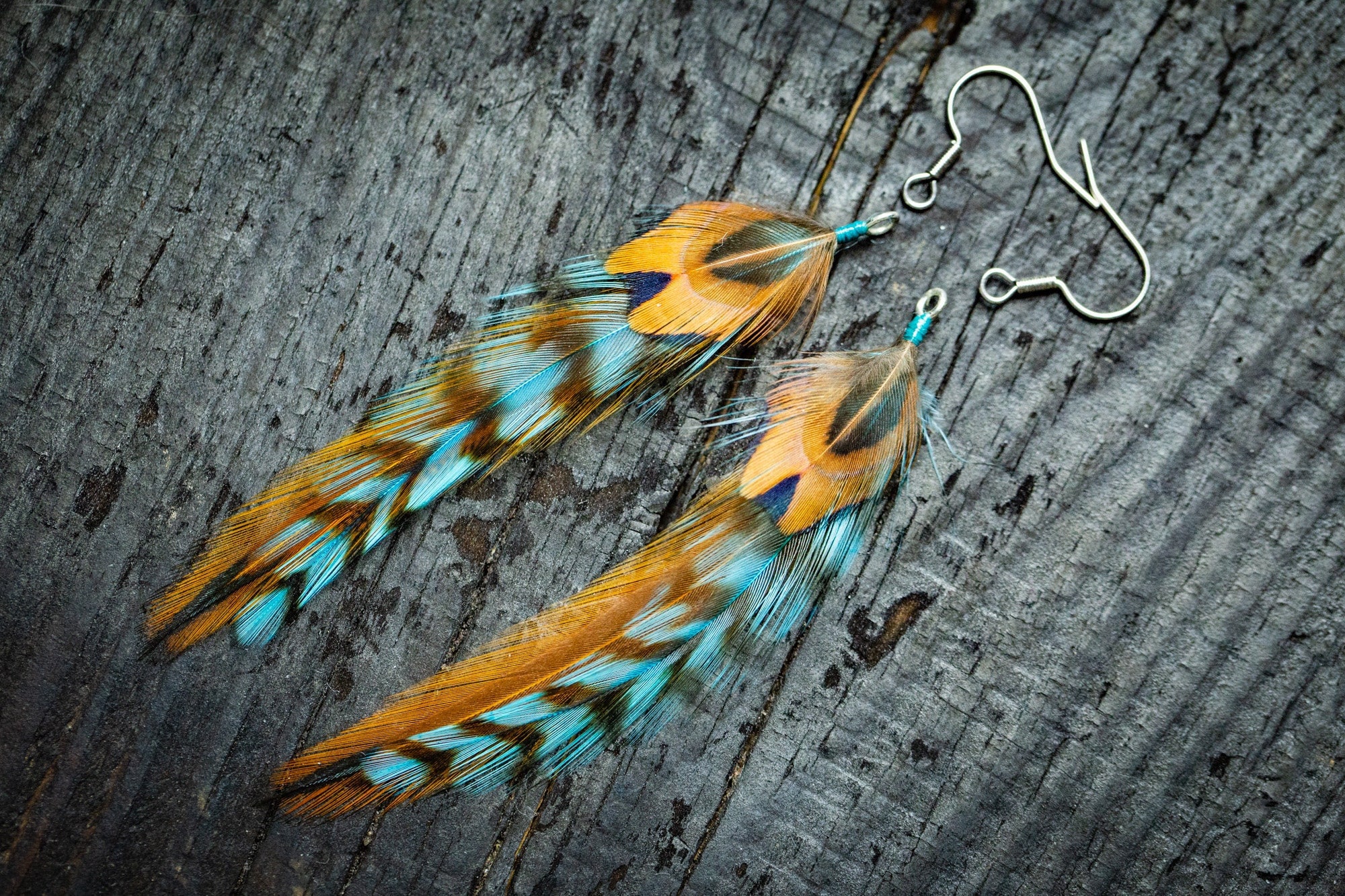 Feather earrings Blue feather earrings Natural feather earrings Native american earrings Boho earrings Tribal earrings Ethnic jewelry