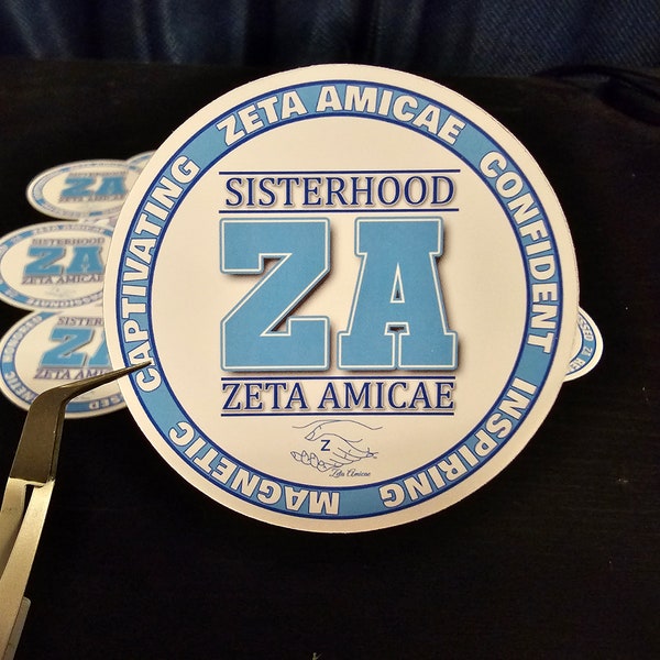 Zeta Amicae Sisterhood round stickers, waterproof, glossy, sorority, black women, college