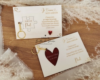 Cadeaux de Saint Valentin, cadeau couple, saint valentin personnalisé, porte clé personnalisé, carte bois personnalisé