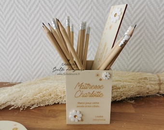Pot à crayons personnalisé maitresse – Cadeau utile fin d’année – Bureau école