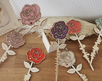 Eeuwige bloem - Uniek en gepersonaliseerd cadeau - Houten bloemen - Moeder, oppas, peettante, oma, leraar, Atsem