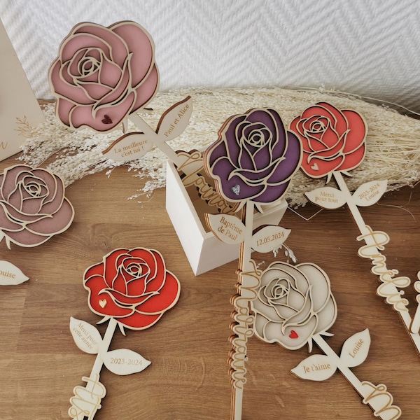Fleur éternelle - Cadeau unique et personnalisé - Fleurs en bois - maman, nounou, marraine, mamie, maîtresse, atsem