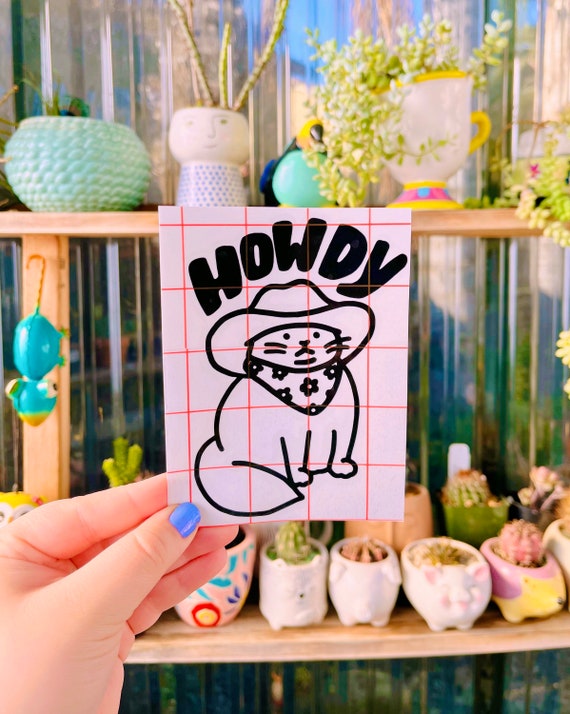 howdy/meowdy funny cowboy cat bumper sticker vinyl decal