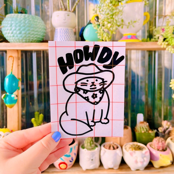 howdy/meowdy funny cowboy cat bumper sticker vinyl decal