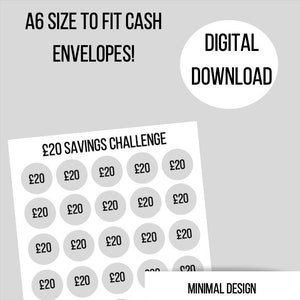 savings challenge printable, digital download, cash envelope size