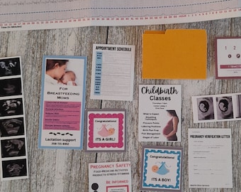 May include: A set of printable cards for expecting parents. The cards include information about breastfeeding, childbirth classes, pregnancy safety, and a birth plan. There are also cards that say "It's a girl!" and "It's a boy!"