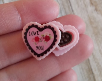 1/12 Scale pink heart shaped chocolate box for a Miniature dollhouse, valentines day decor, tiny chocolate box gift, mini chocolates, mini