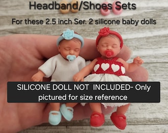 Shoe/Headband sets for 2.5 inch silicone doll, miniature shoes and headbands for baby doll, flower headband, shoes with bow, pacifiers