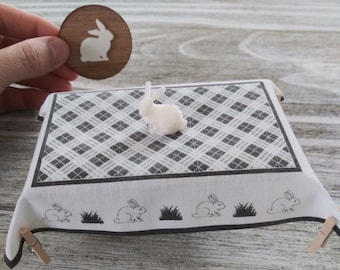 1/12 scale Mini dollhouse Easter tablecloth set, easter wall decor, mini white bunny, dollhouse holiday decor, easter basket, gift, for doll