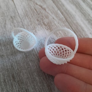 1/12 Scale set of 2 mini white easter baskets for a dollhouse, tiny easter baskets, doll easter gift basket, miniature easter scene, egg