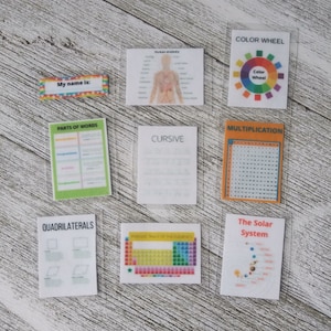 1/12 scale laminated set of mini dollhouse study sheets for miniature dollhouse, mini doll office, school supplies, dollhouse mini homework