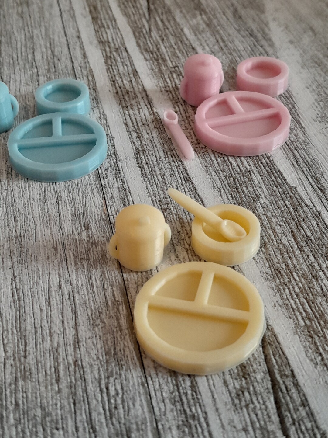 1/6 Scale Baby Dish Set for Fashion Dolls, Pink, Blue, Yellow, Girl ...