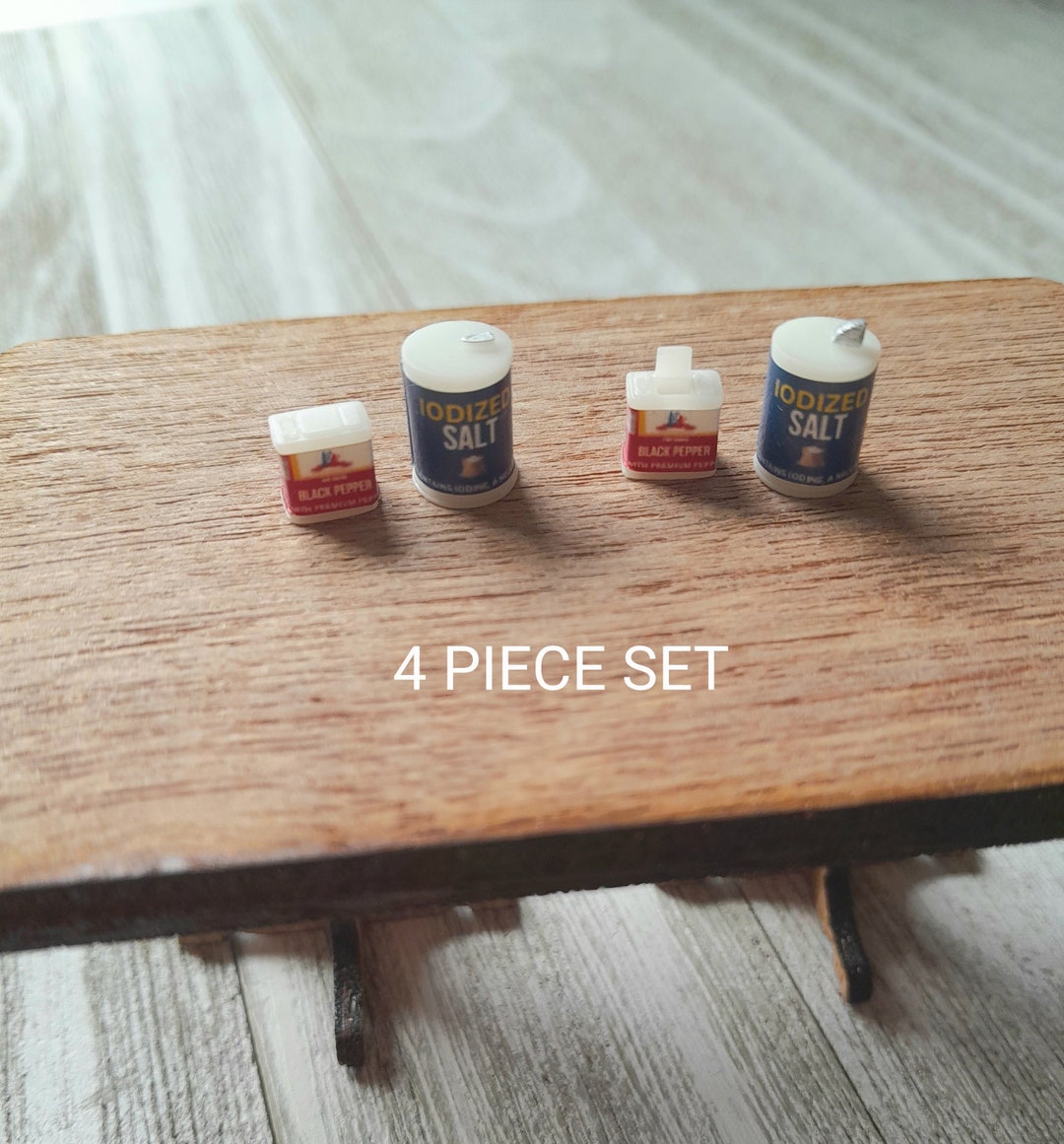 1/12 Scale Set of Mini Salt and Pepper Containers for Miniature Dollhouse, Tiny Salt and Pepper