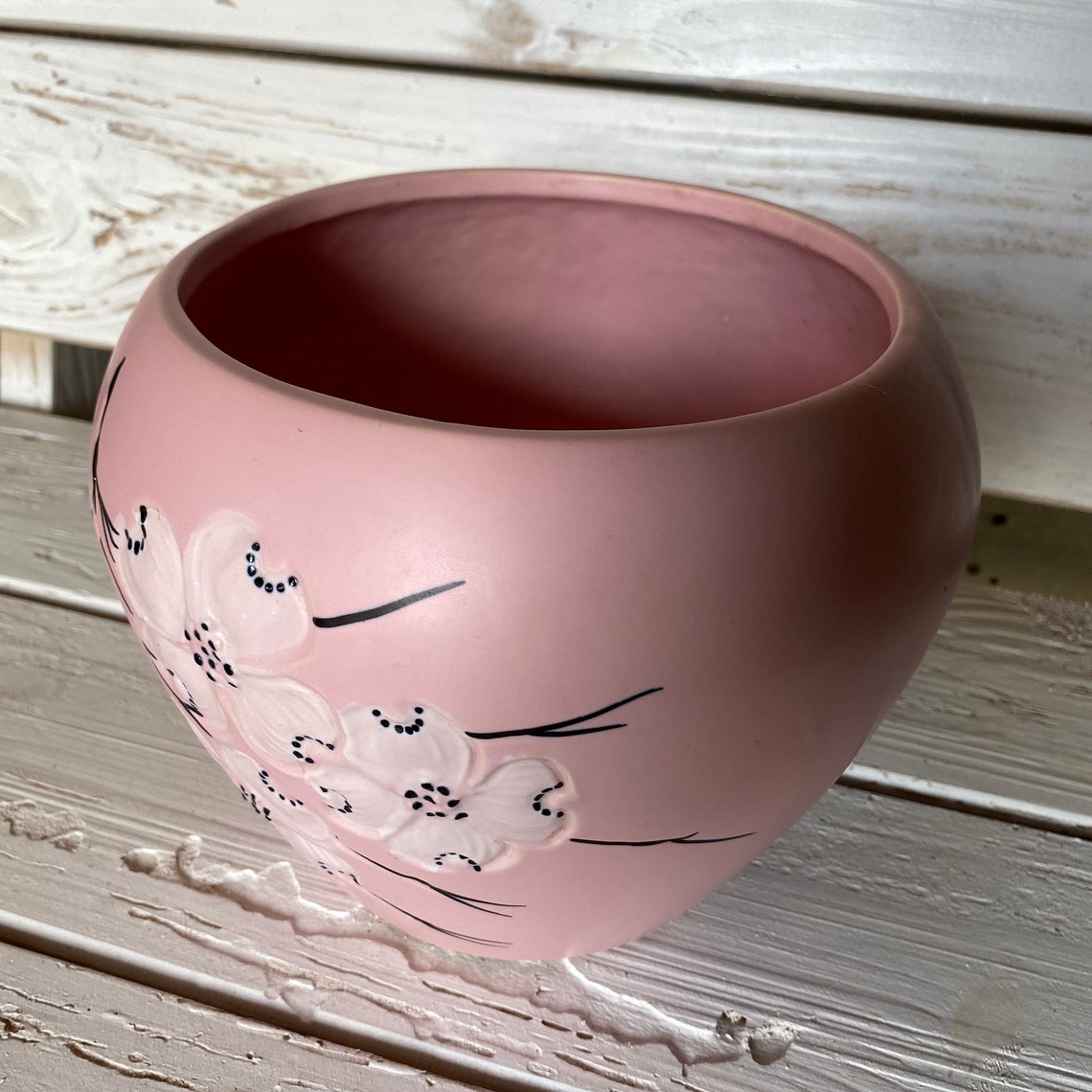 Vintage McCoy Planter 1960s Matte Pink Dogwood Flowers Etsy