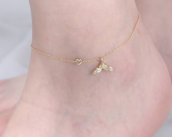 18K Gold Vermeil Fish Tail Anklet, Silver Whale Tail Anklet, Fish Tail Charm Anklet, Ocean Anklet, Beach Anklet, Dainty Ankle