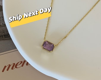 Natural Amethyst Pendant Necklace, 18K Gold Vermeil Genuine Amethyst Necklace, Purple Stone Necklace, February Birthstone Necklace
