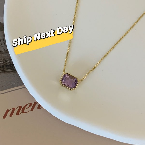 Natural Amethyst Pendant Necklace, 18K Gold Vermeil Genuine Amethyst Necklace, Purple Stone Necklace, February Birthstone Necklace
