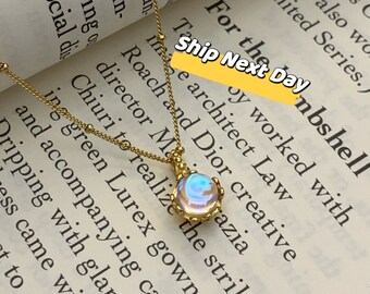 Genuine Moonstone Pendant Necklace, 18K Gold Vermeil Natural Moonstone Necklace