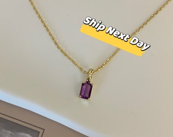 Natural Amethyst Pendant Necklace, 18K Gold Vermeil Amethyst Necklace, Purple Stone Necklace, February Birthstone Necklace