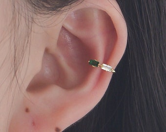 24K Gold Vermeil Emerald Ear Cuff, Silver Ear Cuff, Diamond Ear Cuff, Conch Cuff Earrings, Dainty Ear Cuff, Conch Ear Cuff | Pair