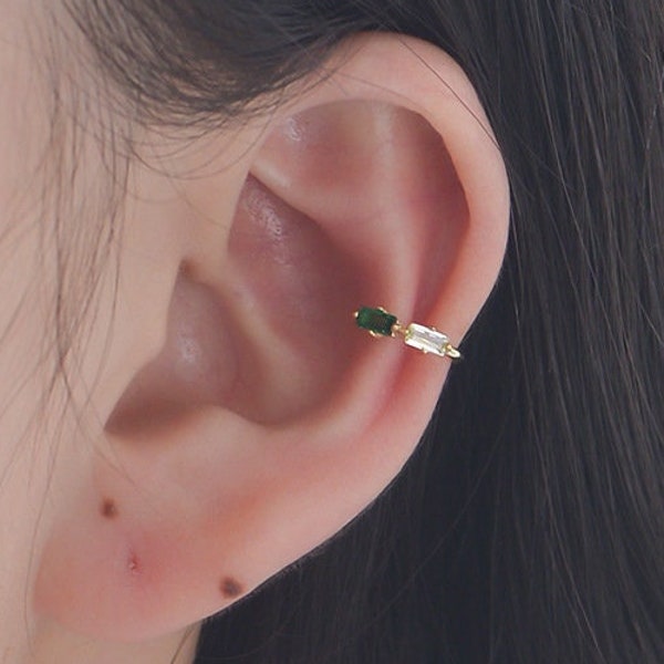 24K Gold Vermeil Emerald Ear Cuff, Silver Ear Cuff, Diamond Ear Cuff, Conch Cuff Earrings, Dainty Ear Cuff, Conch Ear Cuff | Pair