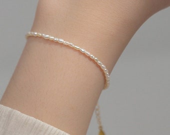 Natural Freshwater Dainty Pearl Bracelet, Single Strand Pearl Bracelet, Beaded Pearl Bracelet, June Birthstone Bracelet
