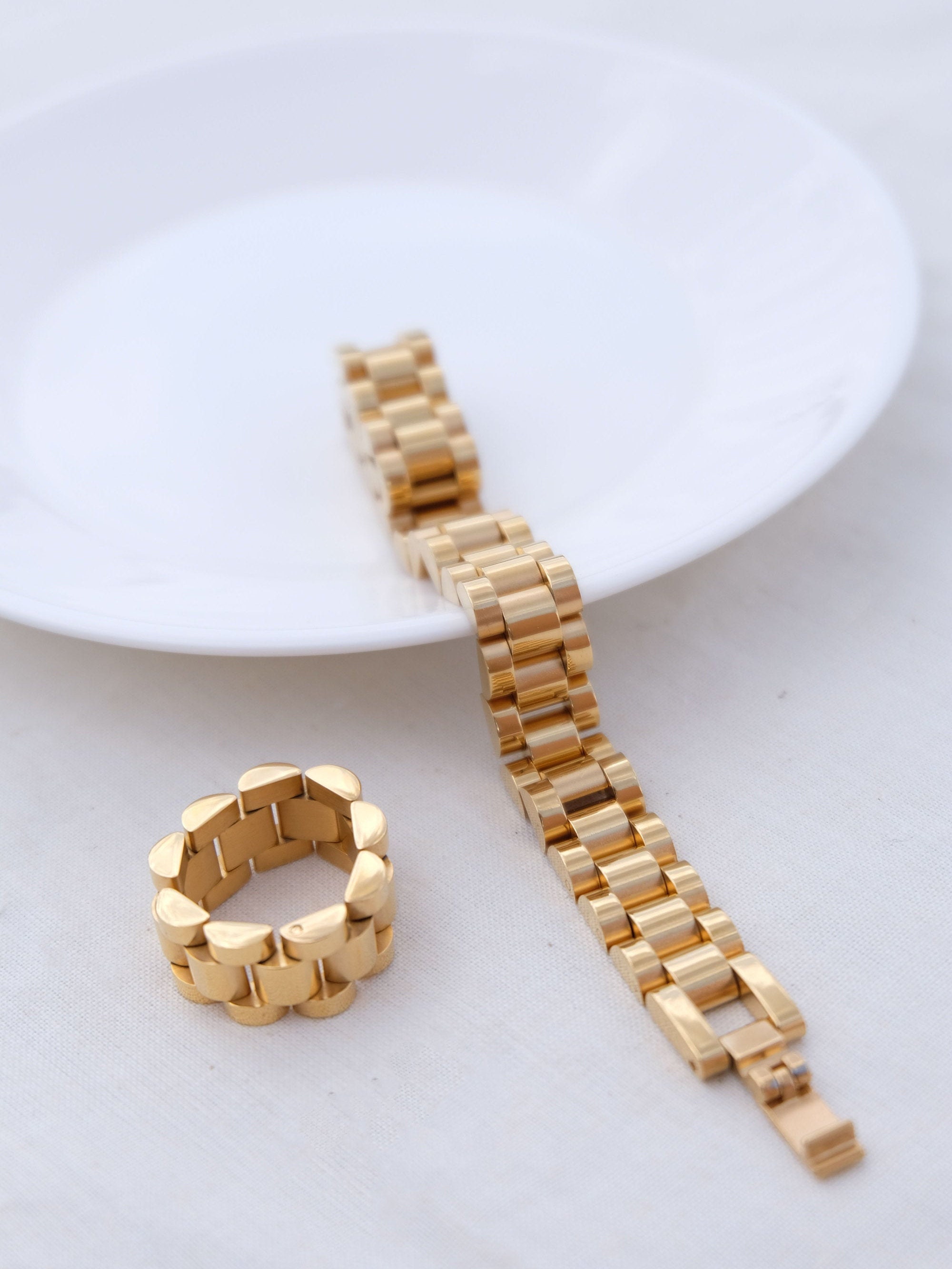 18K Gold Rolex Style Ring 18K Gold Rolex Style Bracelet Gold Etsy