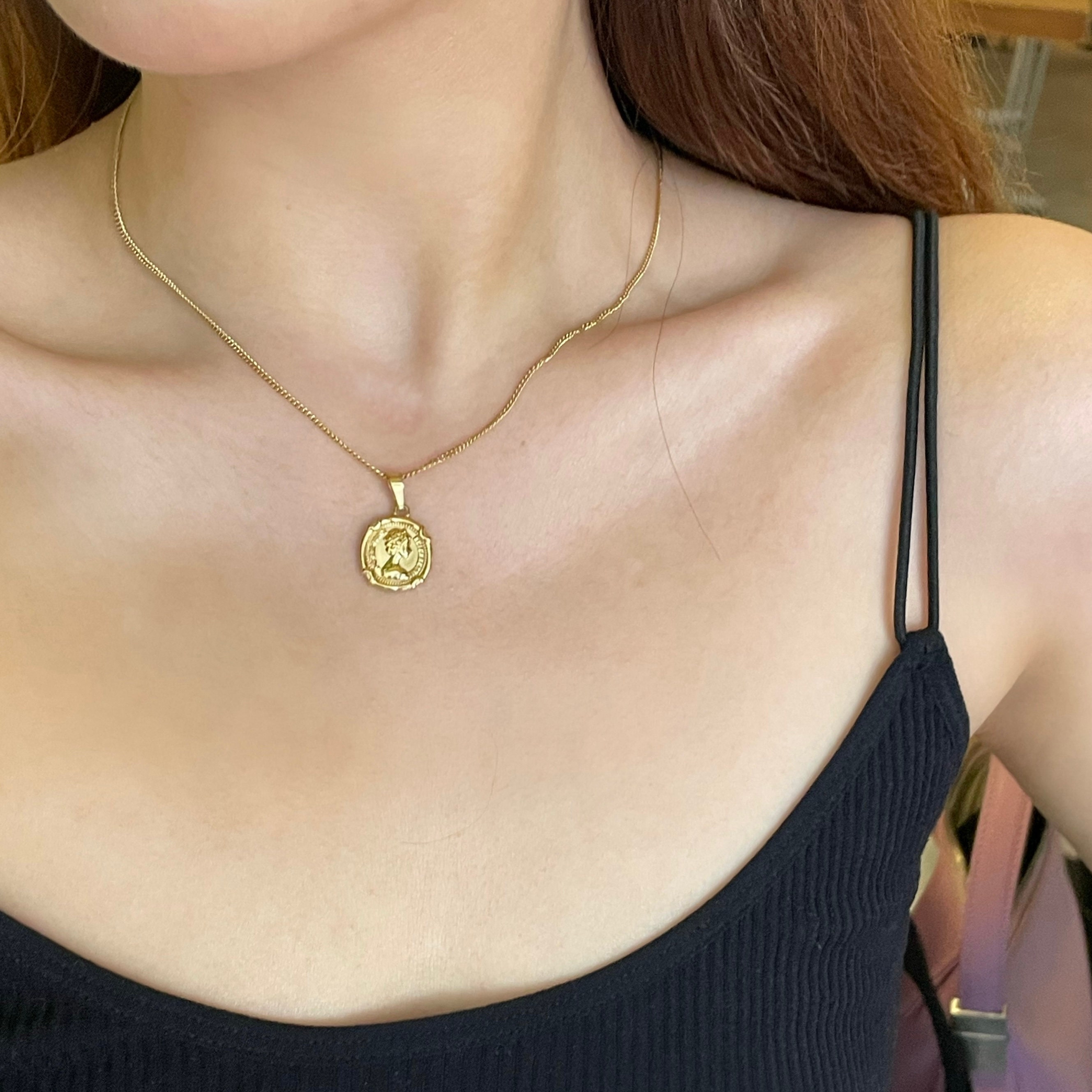 18K Gold Queen Coin Necklace Queen Pendant Necklace Silver Etsy