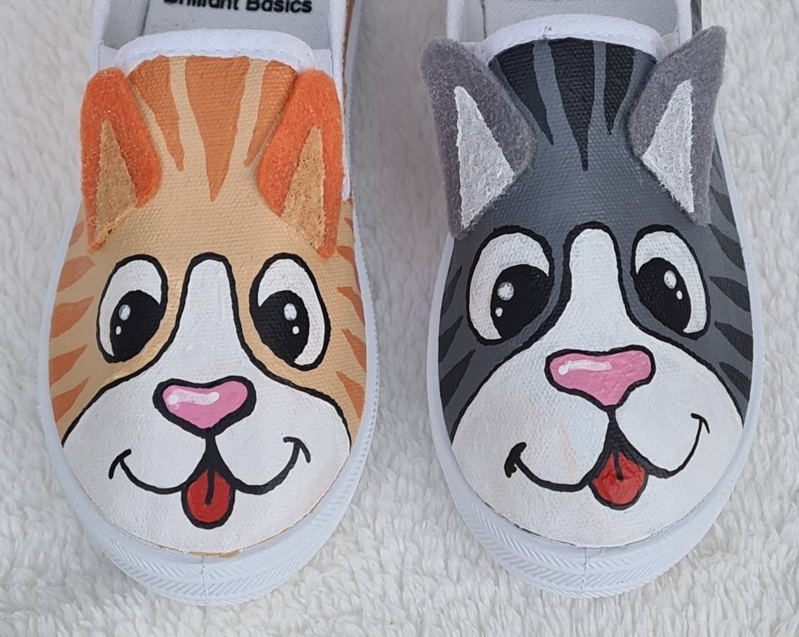 Handpainted Kitty Cat Kid's Shoes Etsy