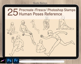 25 pinceles de sellos de poses humanas para Procreate, Photoshop y Fresco.