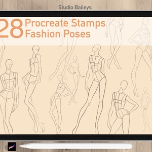 28 Procreate Fashion Models Figures Stamps, Fashion Model Guide , Procreate Fashion Poses Sketch, Procreate elegant poses,  Commercial Use