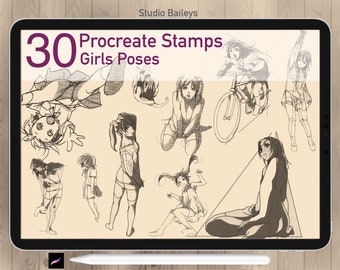 30 Procreate Girls Poses Stamps. Anime Fashion Figure Stamps. Procreate Anime Motion Figure  Procreate Female Figures. Procreate Poses