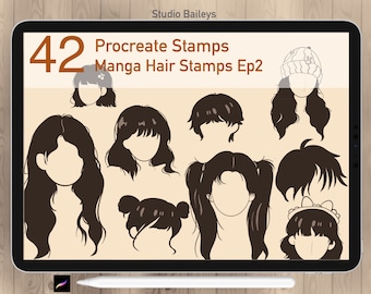 47 Procreate Manga Frisuren Stempel Manga Haarstempel Anime Hairstyle Stamp Guide. Procreate Hair For Chibi Character - Kommerzielle Nutzung