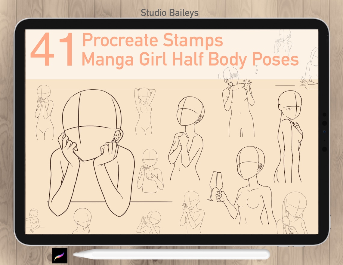 41 Procreate Manga Poses Stamps Anime Girl Figure Comic Etsy