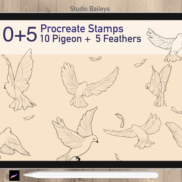 15 Procreate Pigeon Stamps - Procreate Bird Stamps - Procreate barcground - Procreate Manga - Procreate animal - Commercial Use