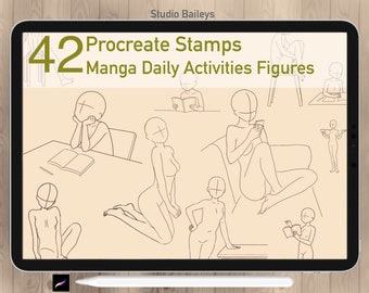42 Procreate Manga Figues Stamps, Anime Girl figure , Comic drawing guide, Procreate Anime Woman Body, Procreate Manga Guide Commercial Use