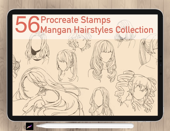 56 Procreate Manga Hairstyles Stamps. Anime Girl Hairstyle 