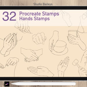 132 Procreate Hands Pose-stempelgids. Handen Figuur Stempels Procreëren Penselen, Figuren Stempels Penselen, Penselen Voor Hulp Bij Het Tekenen Van Portret