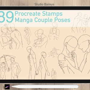 89 Procreate Manga Couple Stamps, Anime Couple figuur, Paar tekening gids, Procreate Anime Man en Vrouw Lichaam Commercieel Gebruik