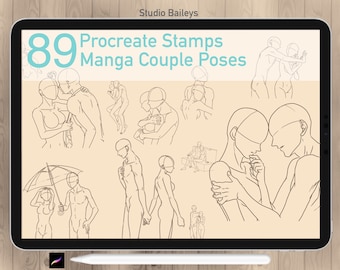 89 Procreate Manga Couple Stamps, Anime Couple figure , Couple drawing guide, Procreate Anime Man and Woman Body Commercial Use