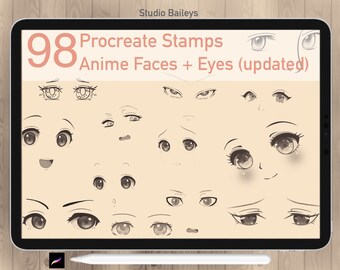 98 Procreate Anime Eyes Stamps , Manga Faces Set, Comic drawing guide,Comic Style Procreate Brushes - Commercial Use -  30PNG Files included