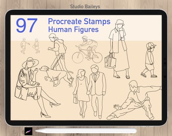 97 Procreate Human Figures Stamps Guide. Anime Line Draft Full Body Dynamic Figure Proportion. Procreate Daily Figure,  Brushes Stencil