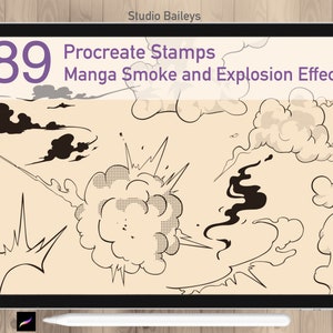 89 Procreate Manga Smoke Effect, Procreate Explosion Effect, Procreate Manga Template Guide, Anime Effect Stamps, Comic explosions