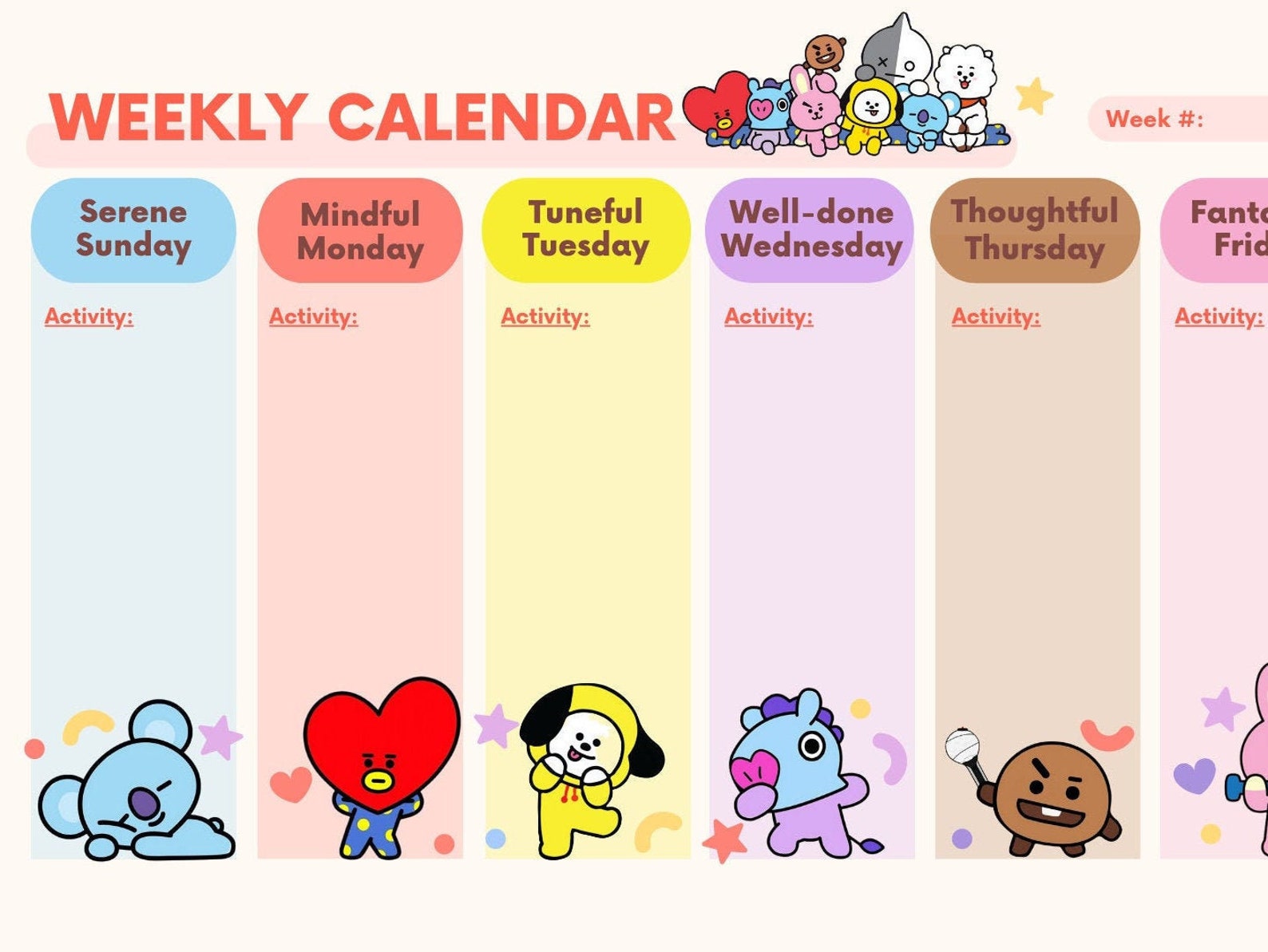 DIGITAL BT21 Themed Weekly Plannercalendar A4 Size Etsy